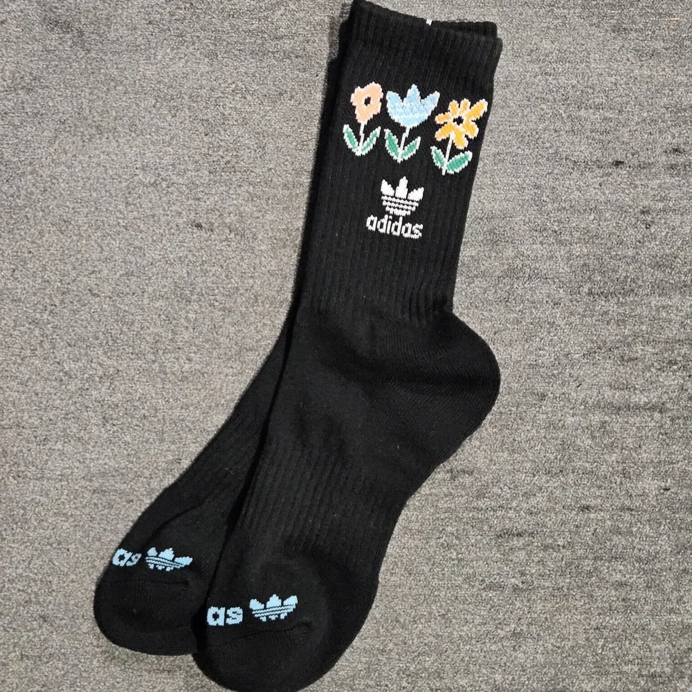 ADIDAS Floral Women Everyday Cotton Crew Socks Dri Fit Black OS